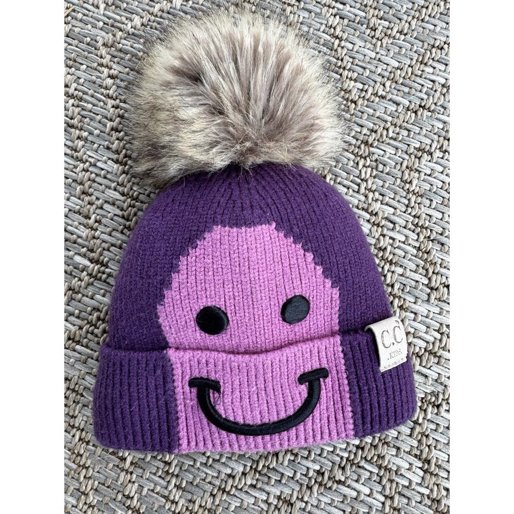 XS Infant Lined Fur Pom CC Beanie Warm Lining Purple Lavender Hat